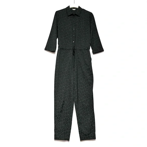 Hush Jacquard Leopard Jumpsuit Green Animal Print 70’s Retro Disco US 12 UK 10 - Picture 3 of 15
